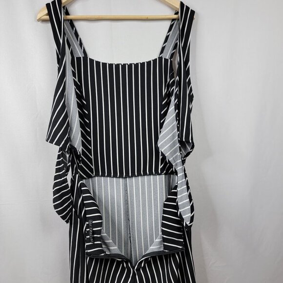 Potter’s Pot Black White Striped Wide Leg Jumpsuit Large | Cutout Tie Back - Picture 9 of 10